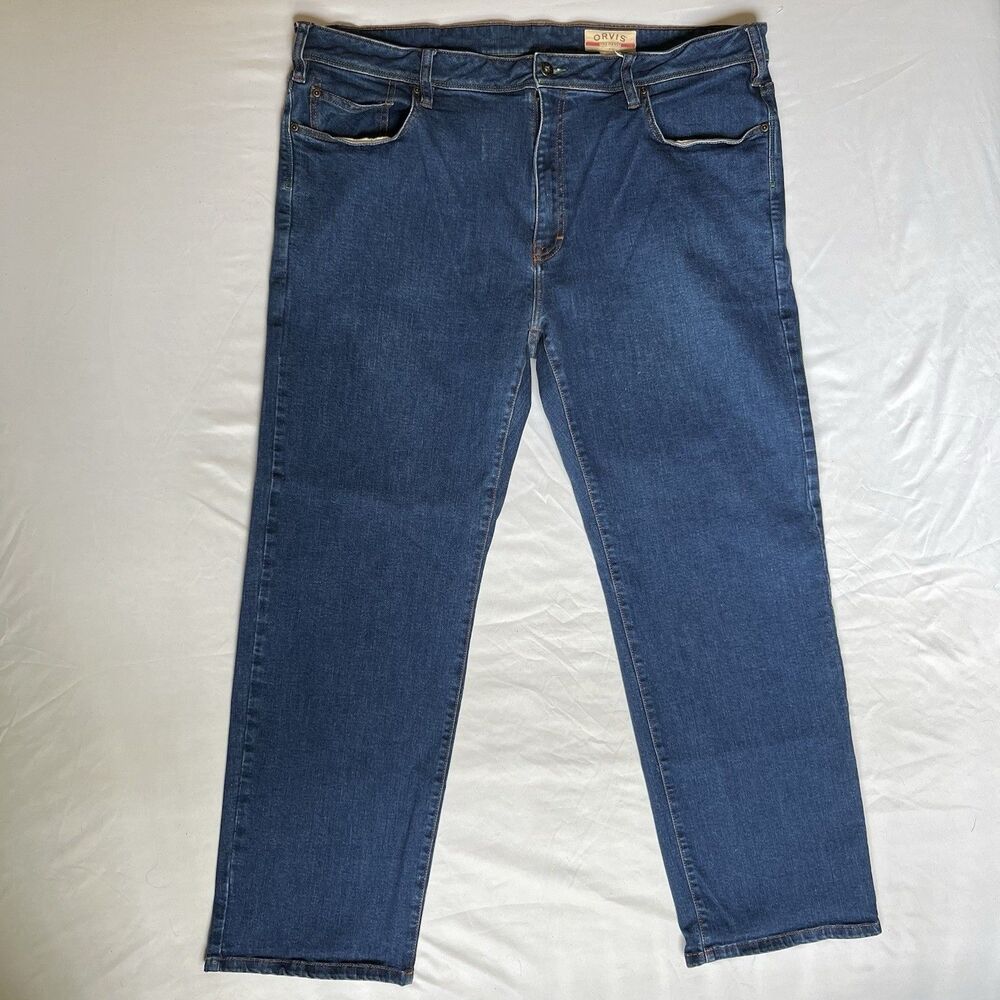 Orvis Five Pocket Jeans Mens 42x30 Blue Stretch Straight Leg Classic Rugged